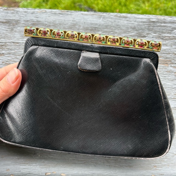 ❤️ Vintage ARTBAG black handbag purse with metal clasp - Picture 1 of 10
